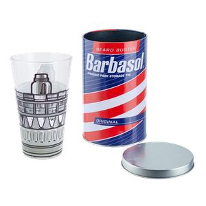[Jurassic Park: Glass & Storage Tin: Barbasol (Product Image)]