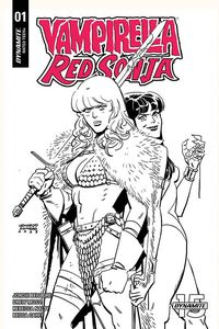 [Red Sonja Vampirella #1 (Romero & Bellaire Black & White Variant) (Product Image)]