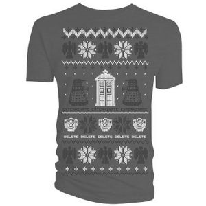 [Doctor Who: T-Shirts: Christmas Sweater (Blue, White On Red T-Shirt) (Product Image)]