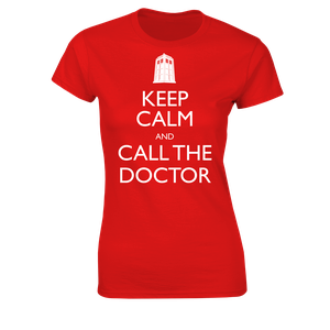 [Doctor Who: Women's Fit T-Shirt: Keep Calm & Call The Doctor (Red Variant) (Product Image)]