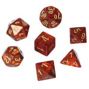 [Chessex Dice: Poly 7 Dice Set: Scarab Scarlet/Gold (Product Image)]