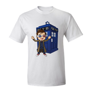 [Doctor Who: T-Shirt: Kawaii 10th Doctor & TARDIS By Kelly Yates (Product Image)]