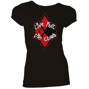 [The Suicide Squad: Women's Fit T-Shirt: Live Fast Die Clown (Product Image)]