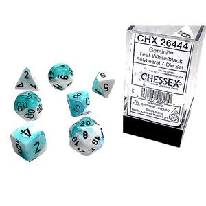 [Chessex: Gemini Poly 7 Dice Set: White-Teal/Black (Product Image)]