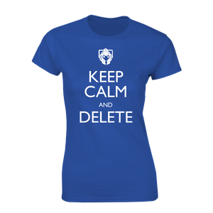 [Doctor Who: Women's Fit T-Shirt: Keep Calm & Delete (Blue) (Product Image)]