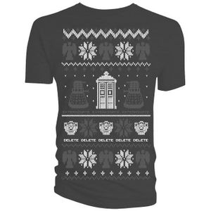 [Doctor Who: T-Shirts: Christmas Sweater (Red, White On Blue T-Shirt) (Product Image)]