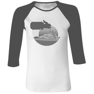 [Star Wars: The Force Awakens: Women's Fit Baseball T-Shirt: Rey Speeder Sunset (Product Image)]