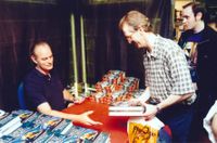 [David Gemmell signing Midnight Falcon (Product Image)]