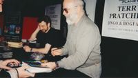 [Terry Pratchett signing Jingo & Hogfather (Product Image)]