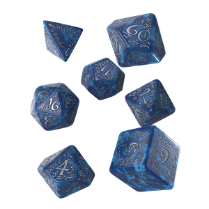 [Q-Workshop: Dice Set: Elvish Cobalt & Silver (Product Image)]