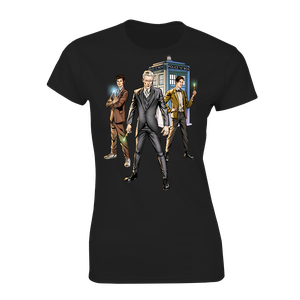 [Doctor Who: Women's Fit T-Shirt: The Four Doctors #5 By Neil Edwards (Product Image)]