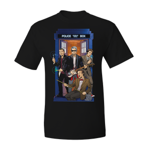 [Doctor Who: T-Shirt: Four Doctors Band By Kelly Yates (Product Image)]