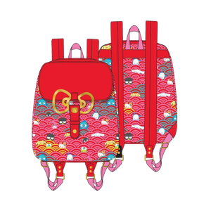 [Loungefly: Mini Backpack: Sanrio 60th Anniversary Gold Bow All-Over Print (Product Image)]