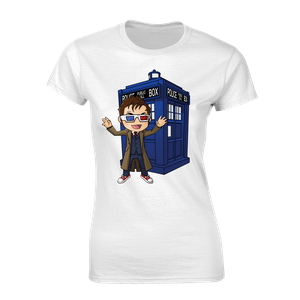 [Doctor Who: Women's Fit T-Shirt: Kawaii 10th Doctor & TARDIS By Kelly Yates (Product Image)]