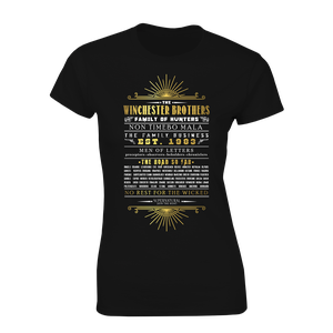 [Supernatural: Women's Fit T-Shirt: The Winchester Brothers Text (Product Image)]